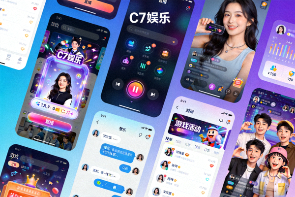 C7娱乐官方平台主视觉图，展示多元化服务界面与用户互动场景