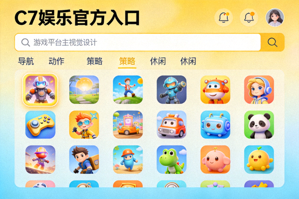 C7娱乐官方入口主视觉图 - 展示明亮友好的游戏平台界面与多种游戏图标