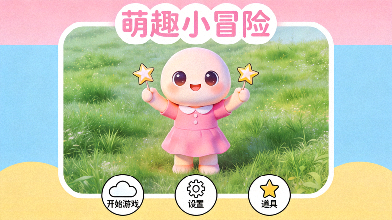 轻松休闲类游戏展示图，展示可爱的角色与简单的操作界面