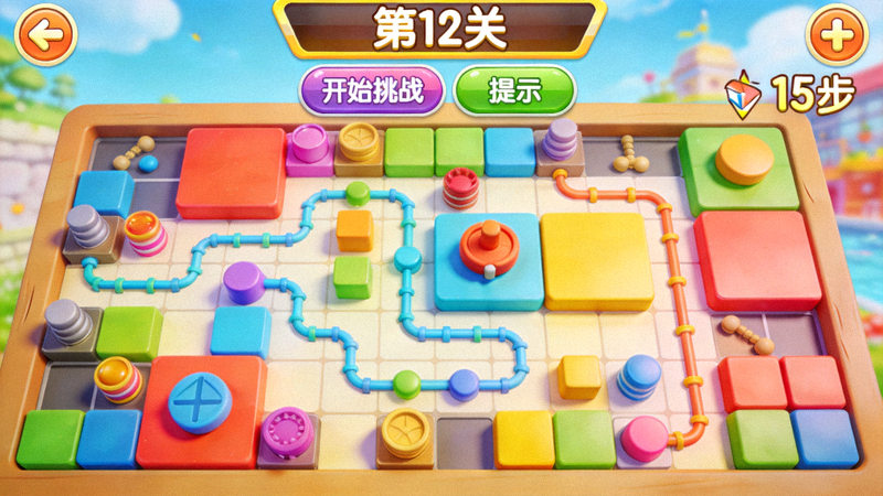 益智挑战游戏界面截图，展示色彩丰富的谜题关卡